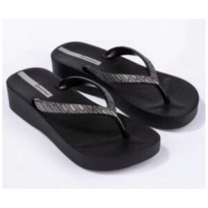 Ipanema Women's Mesh VIII Platform Sandals, Black Grey Silver Flip Flop Size 6